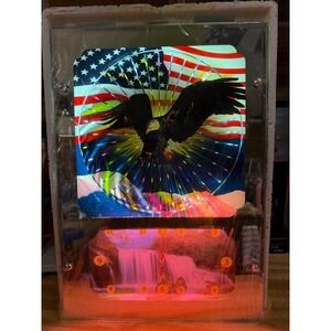 Vtg Mirror Psychedelic American Eagle Flag Motion Light Up Wall Clock Works NIB